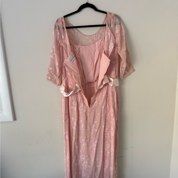 Vintage 80s Pink Silk Chiffon Frances Brewster Dress Sheer Floral Velvet Sz L/XL - Picture 8 of 15